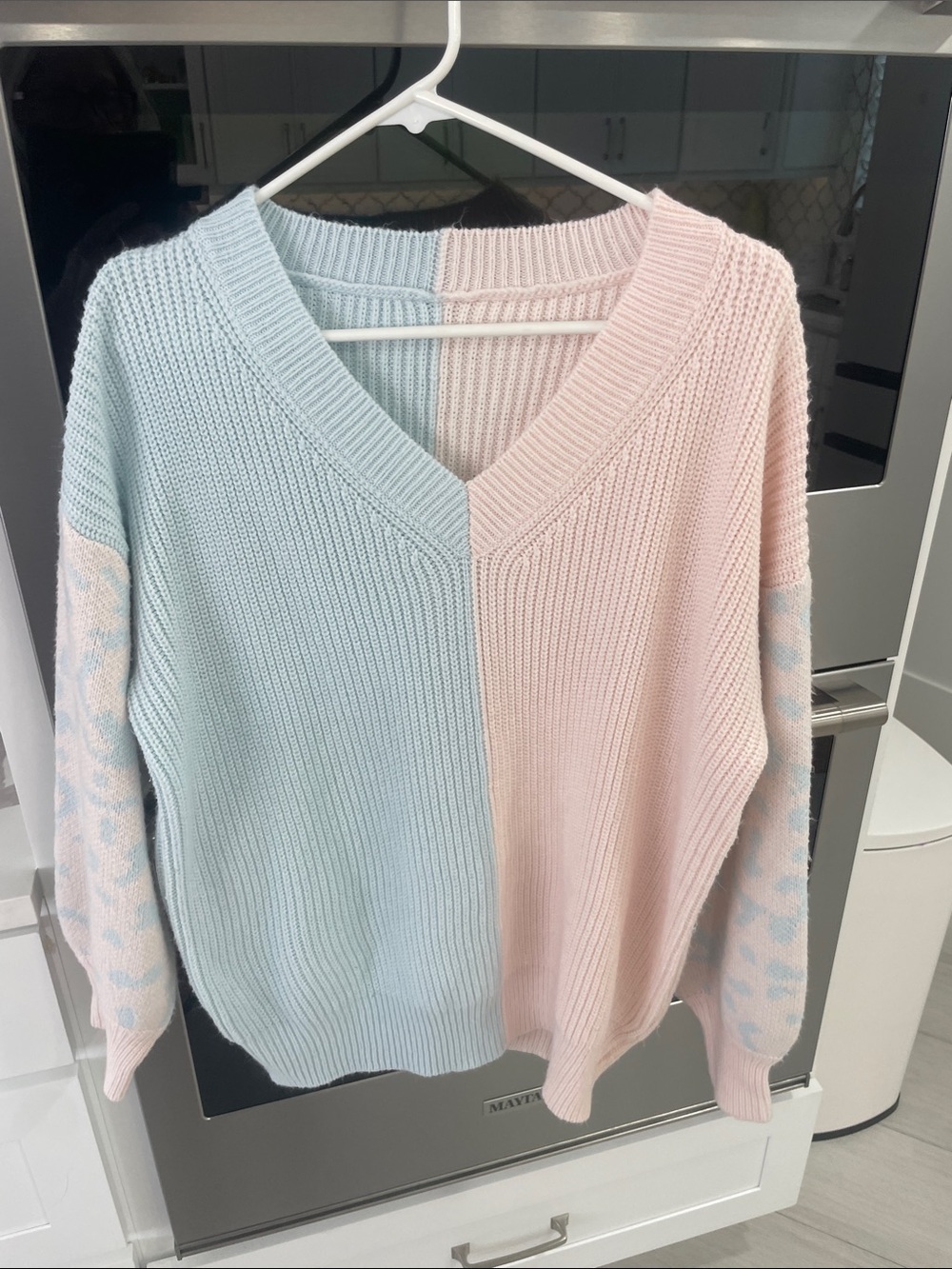 Pastel Blue & Pink V-Neck Knit Sweater